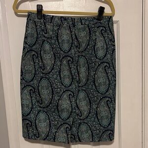 J. Crew Factory navy and Green Paisley Pencil Skirt